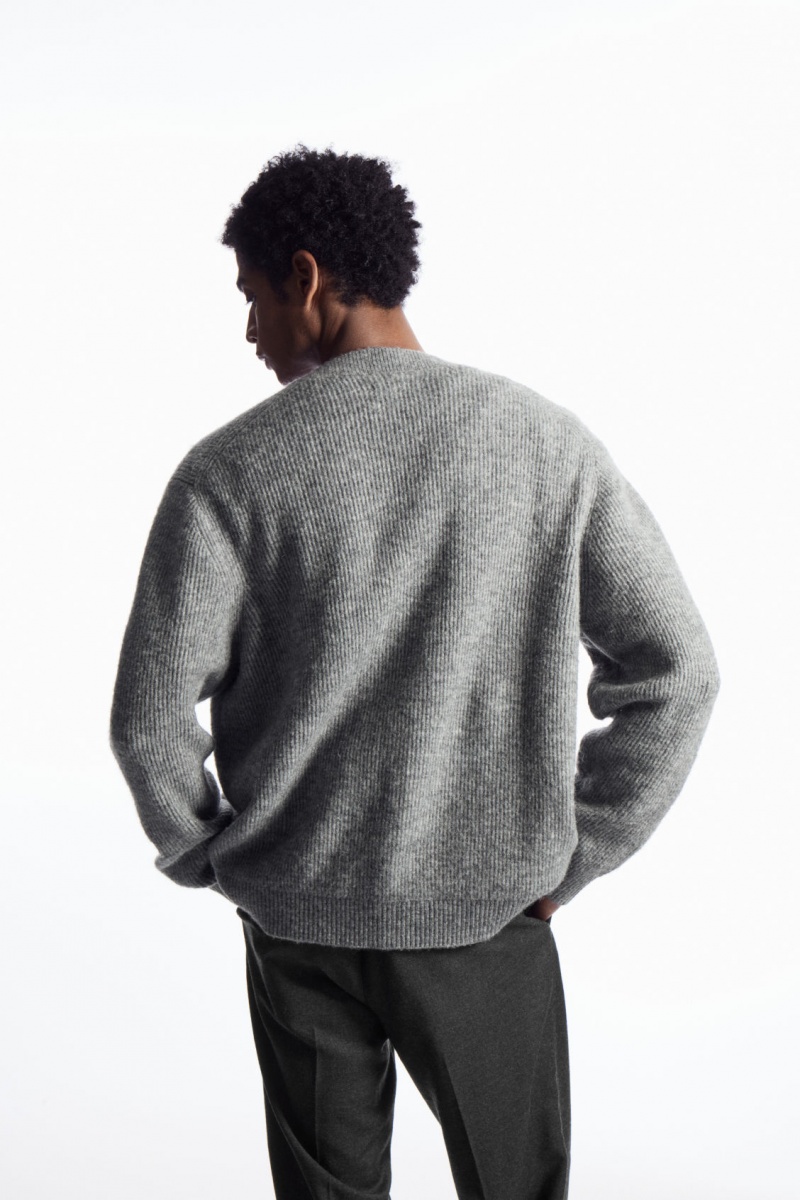 Men's COS Ribbed Wool-Blend Cardigan Grey NZ-04WOTZMEI