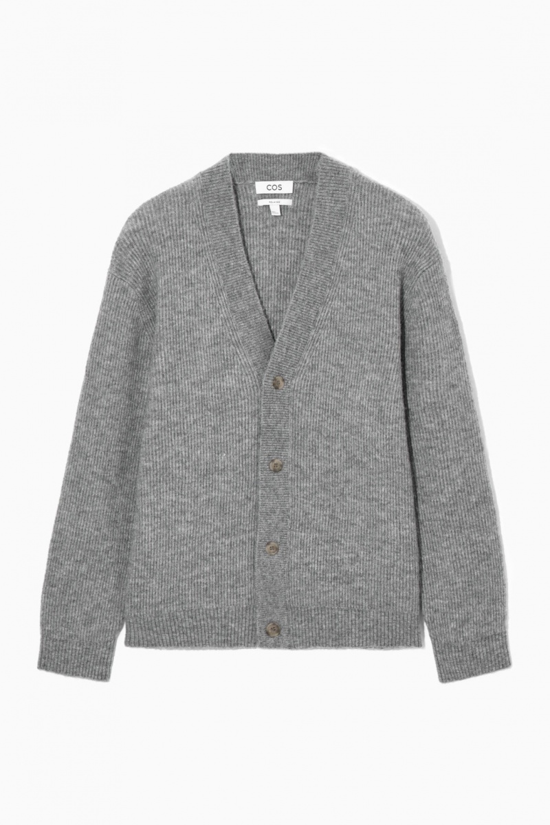 Men's COS Ribbed Wool-Blend Cardigan Grey NZ-04WOTZMEI