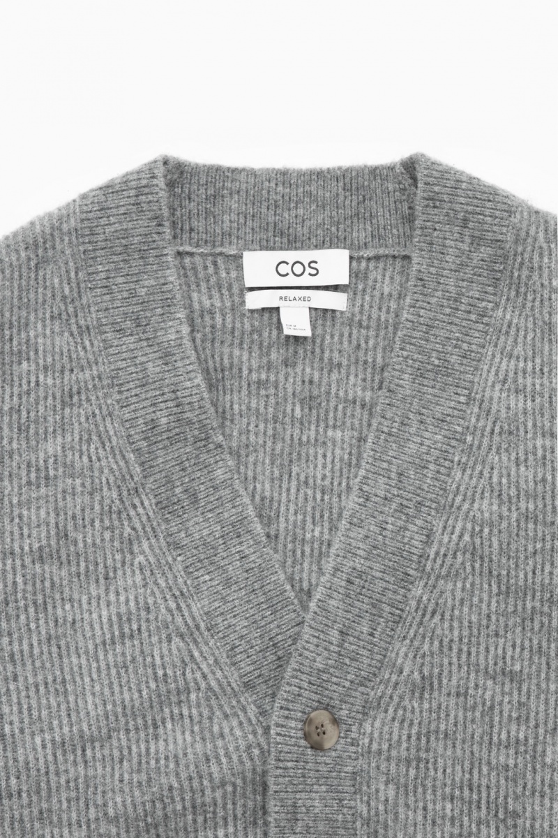 Men's COS Ribbed Wool-Blend Cardigan Grey NZ-04WOTZMEI