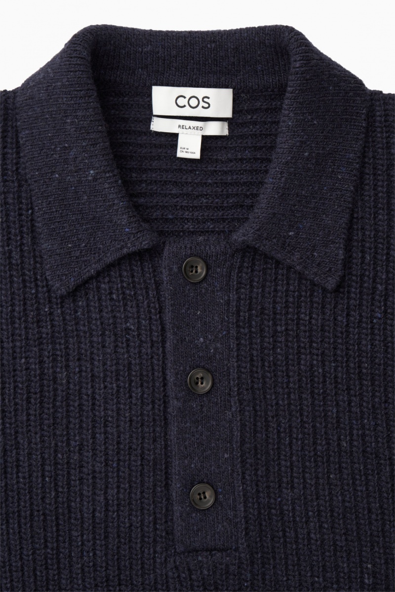 Men's COS Ribbed Wool And Cashmere-Blend Polo Shirts Navy NZ-62AWLBCNZ
