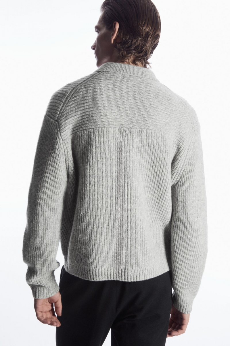 Men's COS Ribbed Wool And Cashmere-Blend Polo Shirts Light Grey NZ-42OWUQANT