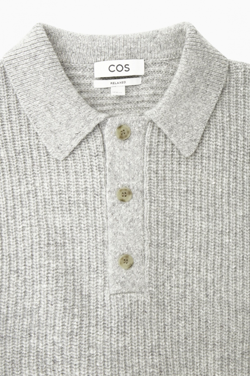 Men's COS Ribbed Wool And Cashmere-Blend Polo Shirts Light Grey NZ-42OWUQANT