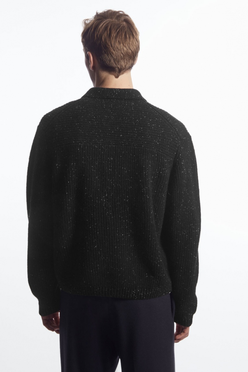 Men's COS Ribbed Wool And Cashmere-Blend Polo Shirts Black NZ-39VTCIAWS
