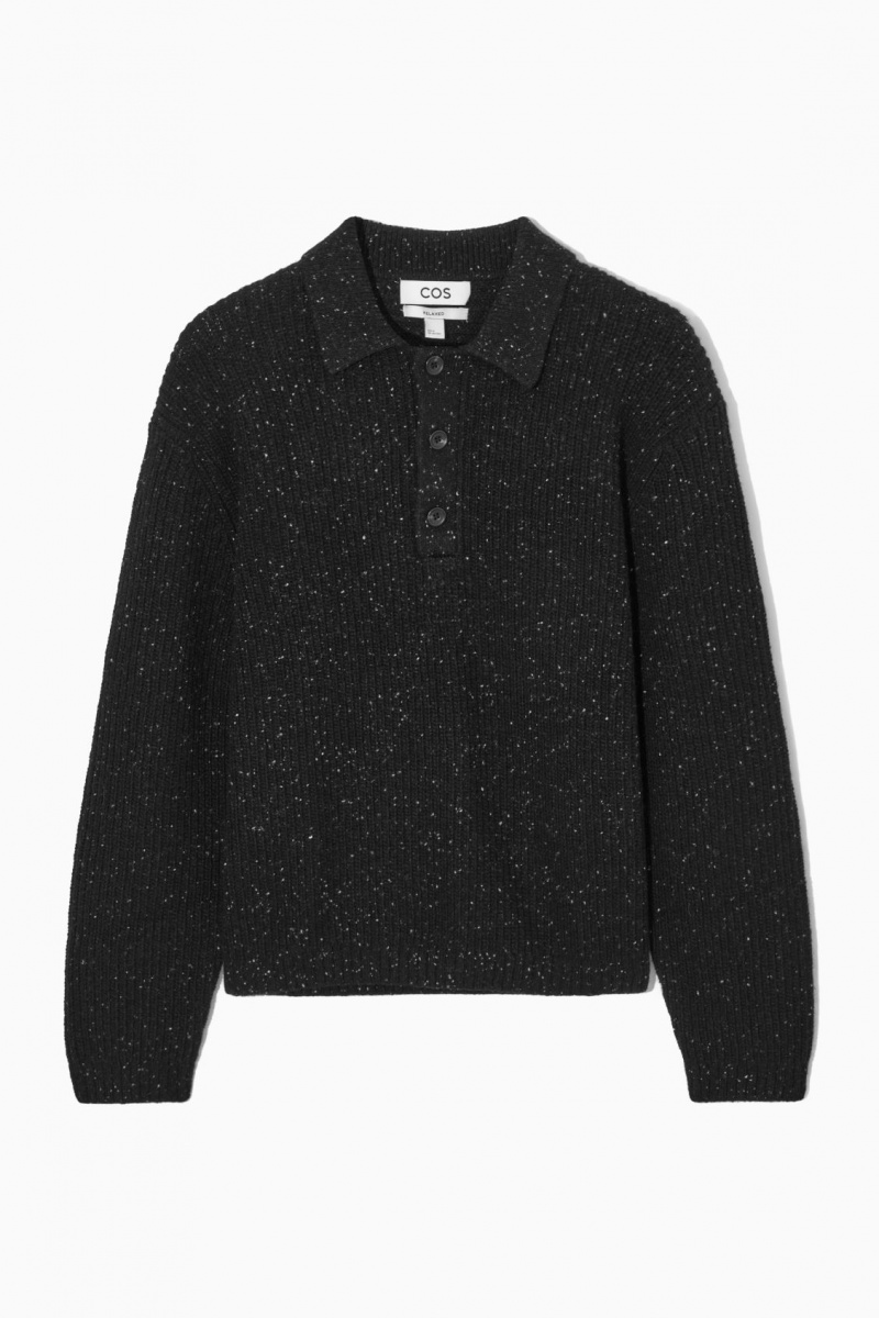 Men's COS Ribbed Wool And Cashmere-Blend Polo Shirts Black NZ-39VTCIAWS