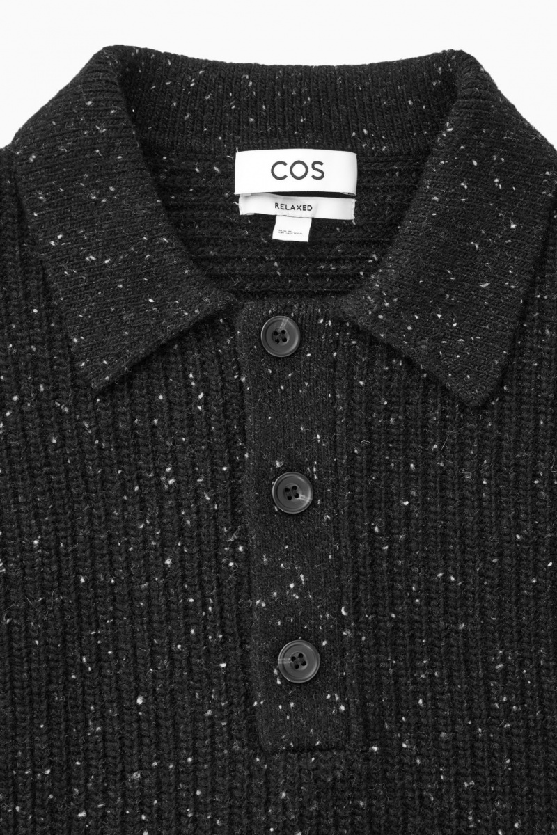 Men's COS Ribbed Wool And Cashmere-Blend Polo Shirts Black NZ-39VTCIAWS
