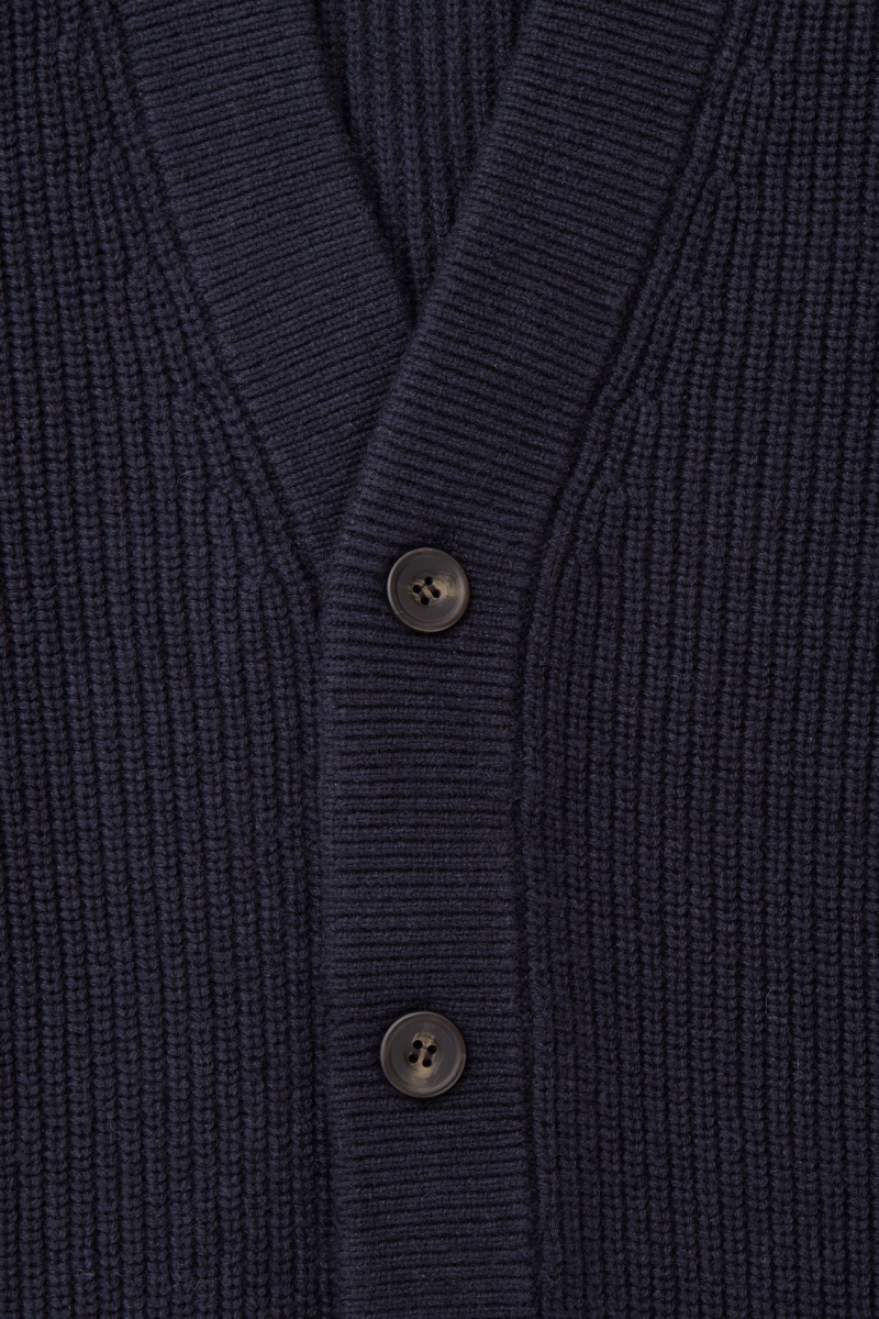 Men's COS Ribbed Wool And Cashmere Cardigan Navy NZ-39IEUNDLP