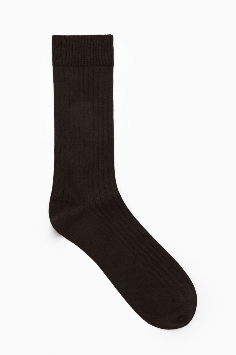 Men's COS Ribbed Wool Socks Dark Brown NZ-53FAJEOYX