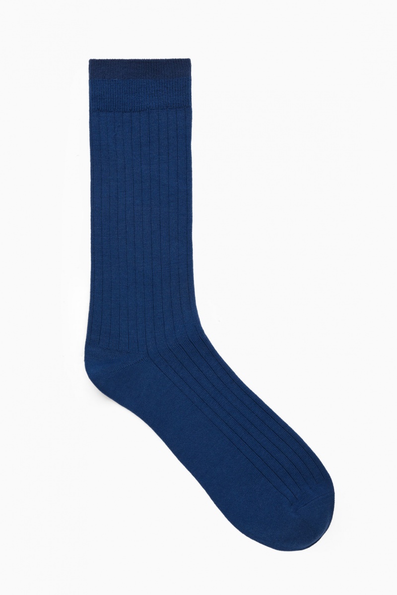 Men's COS Ribbed Wool Socks Navy NZ-32ZKRMHXL