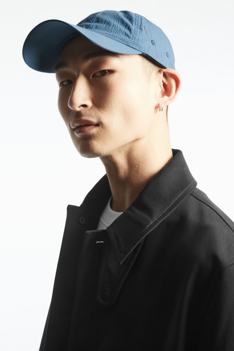 Men\'s COS Seersucker Baseball Caps Blue NZ-63SMJVEOF