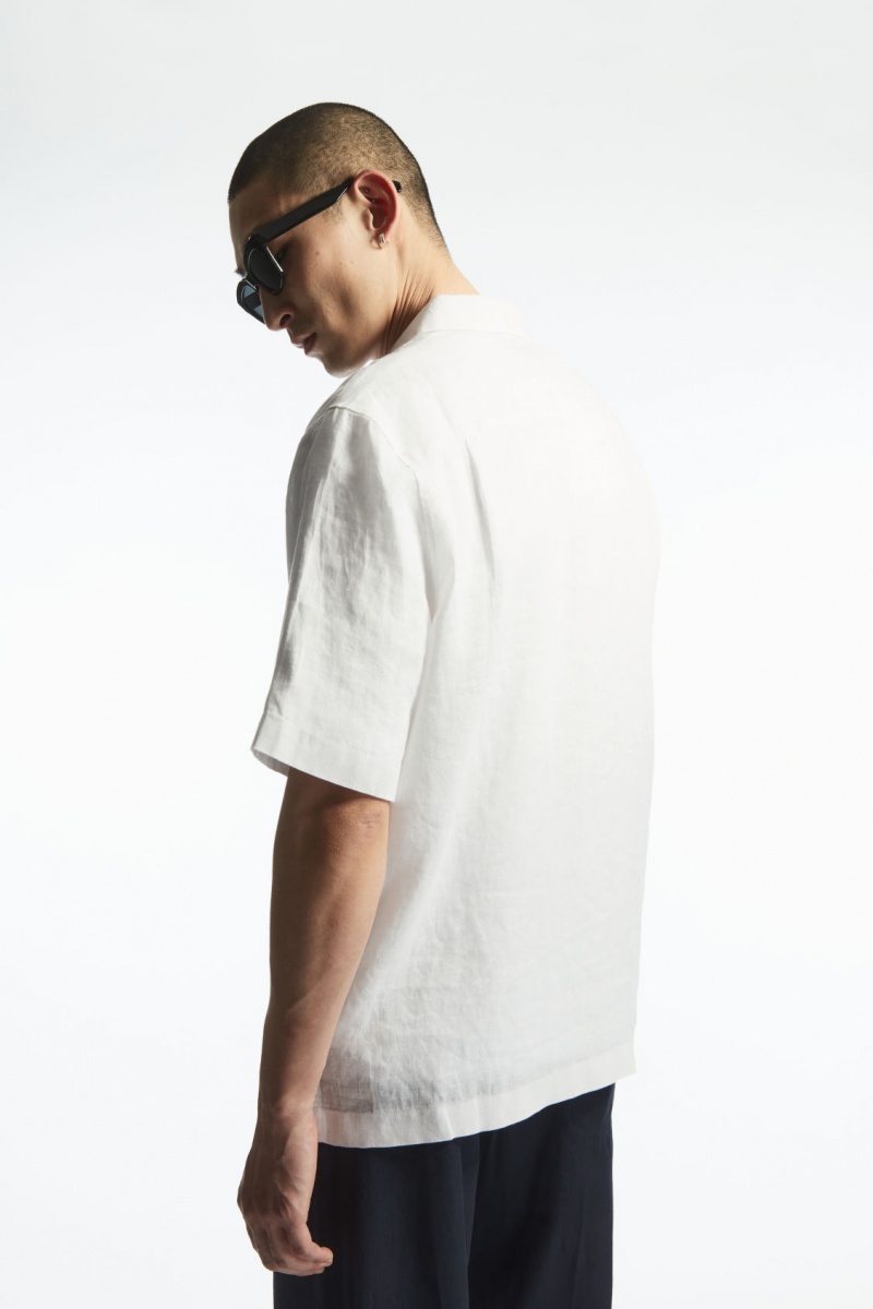 Men's COS Short-Sleeved Linen Shirts White NZ-18SEODRNQ
