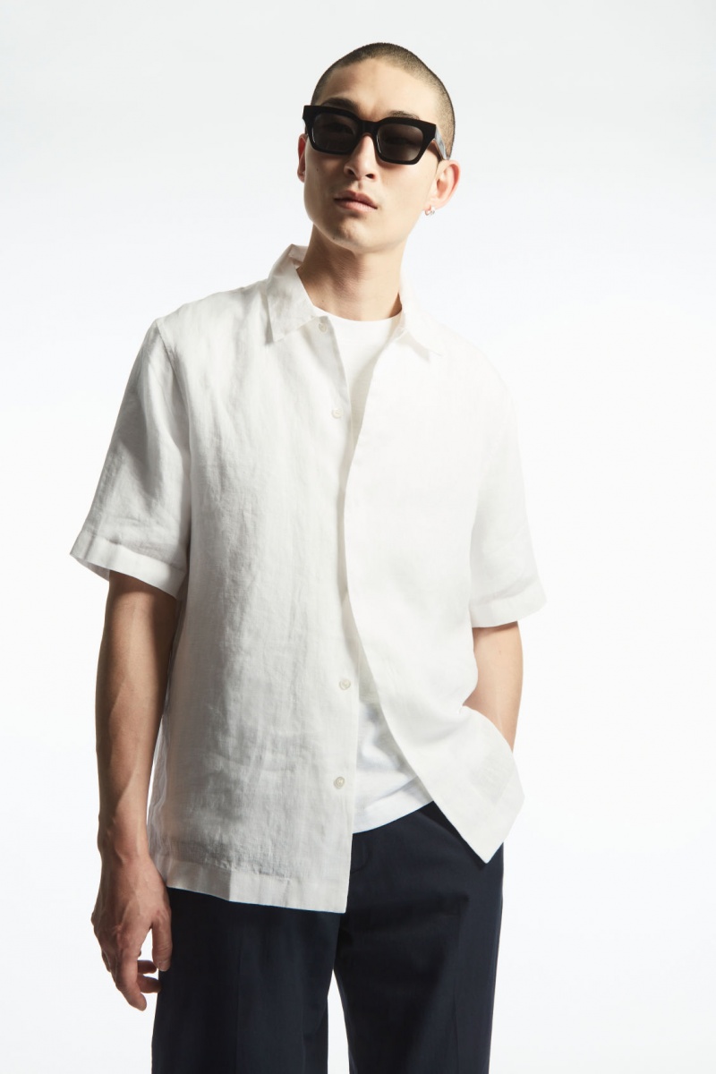 Men's COS Short-Sleeved Linen Shirts White NZ-18SEODRNQ