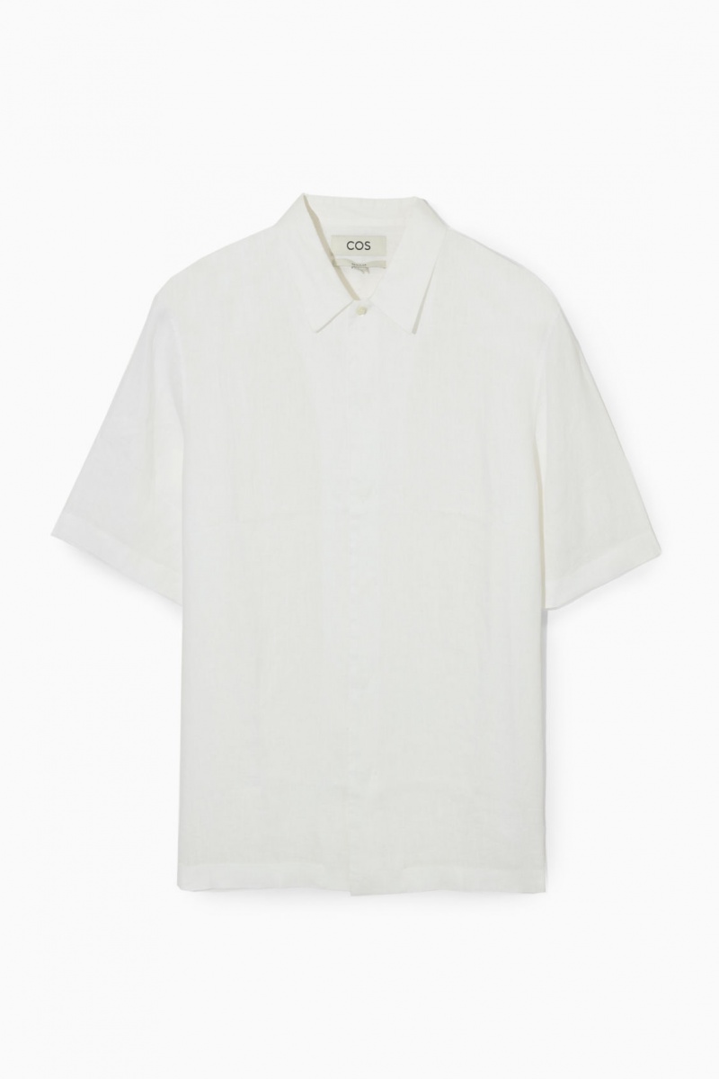 Men's COS Short-Sleeved Linen Shirts White NZ-18SEODRNQ