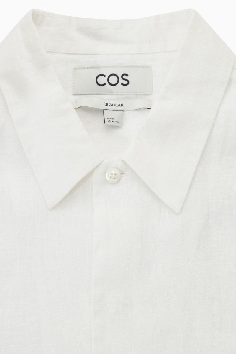 Men's COS Short-Sleeved Linen Shirts White NZ-18SEODRNQ