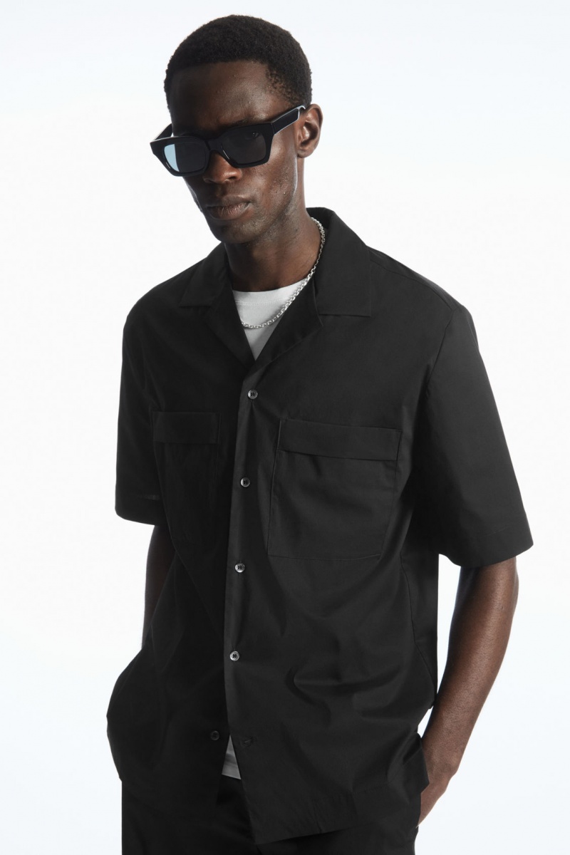 Men's COS Short-Sleeved Utility Shirts Black NZ-68TSYKGJA