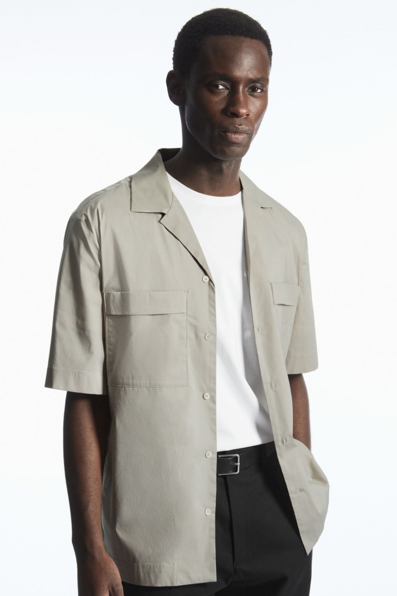 Men\'s COS Short-Sleeved Utility Shirts Grey NZ-76ZAHEYFU