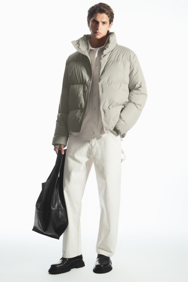 Men's COS Short Puffer Jackets Grey / Beige NZ-80TBQVUWN