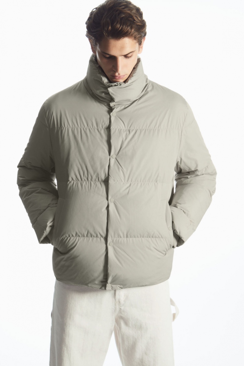Men's COS Short Puffer Jackets Grey / Beige NZ-80TBQVUWN