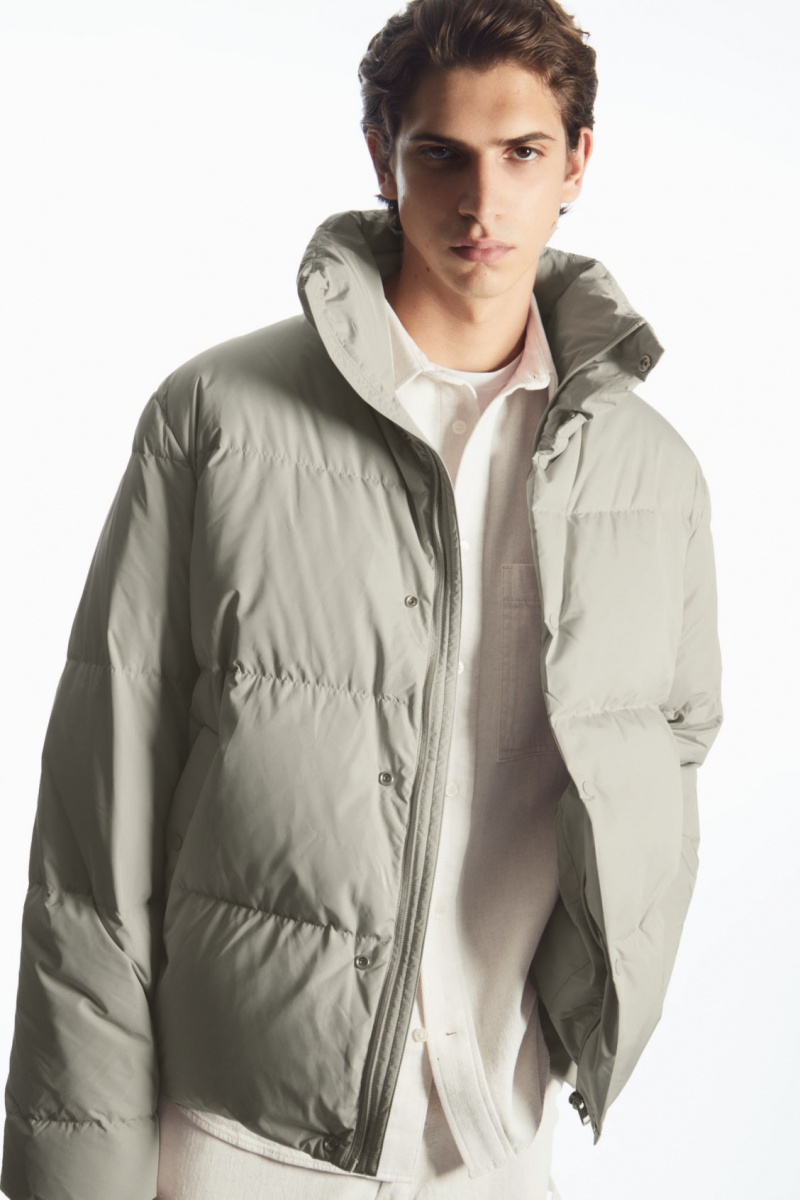 Men\'s COS Short Puffer Jackets Grey / Beige NZ-80TBQVUWN