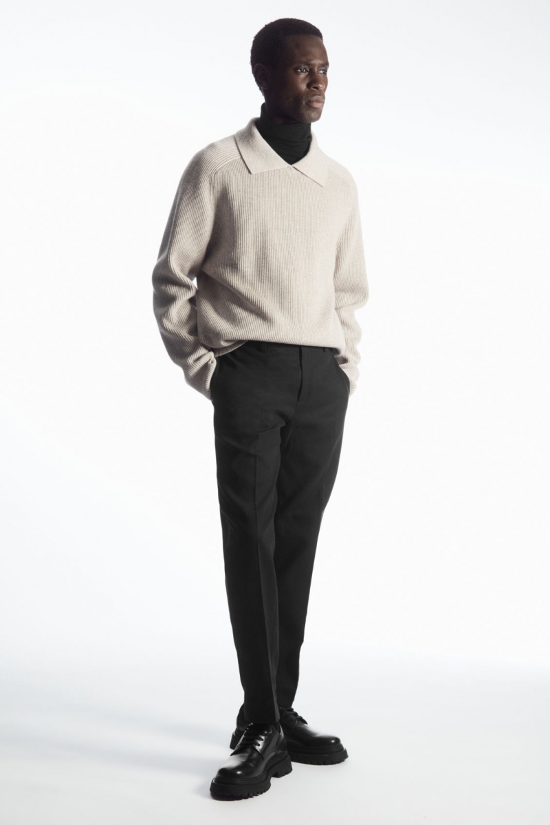 Men's COS Slim-Leg Tailored Cotton Pants Black NZ-23ZMXHYFL