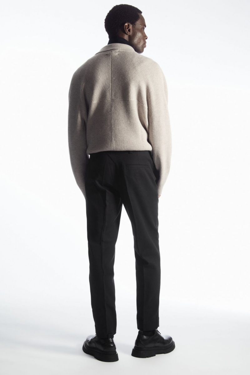 Men's COS Slim-Leg Tailored Cotton Pants Black NZ-23ZMXHYFL