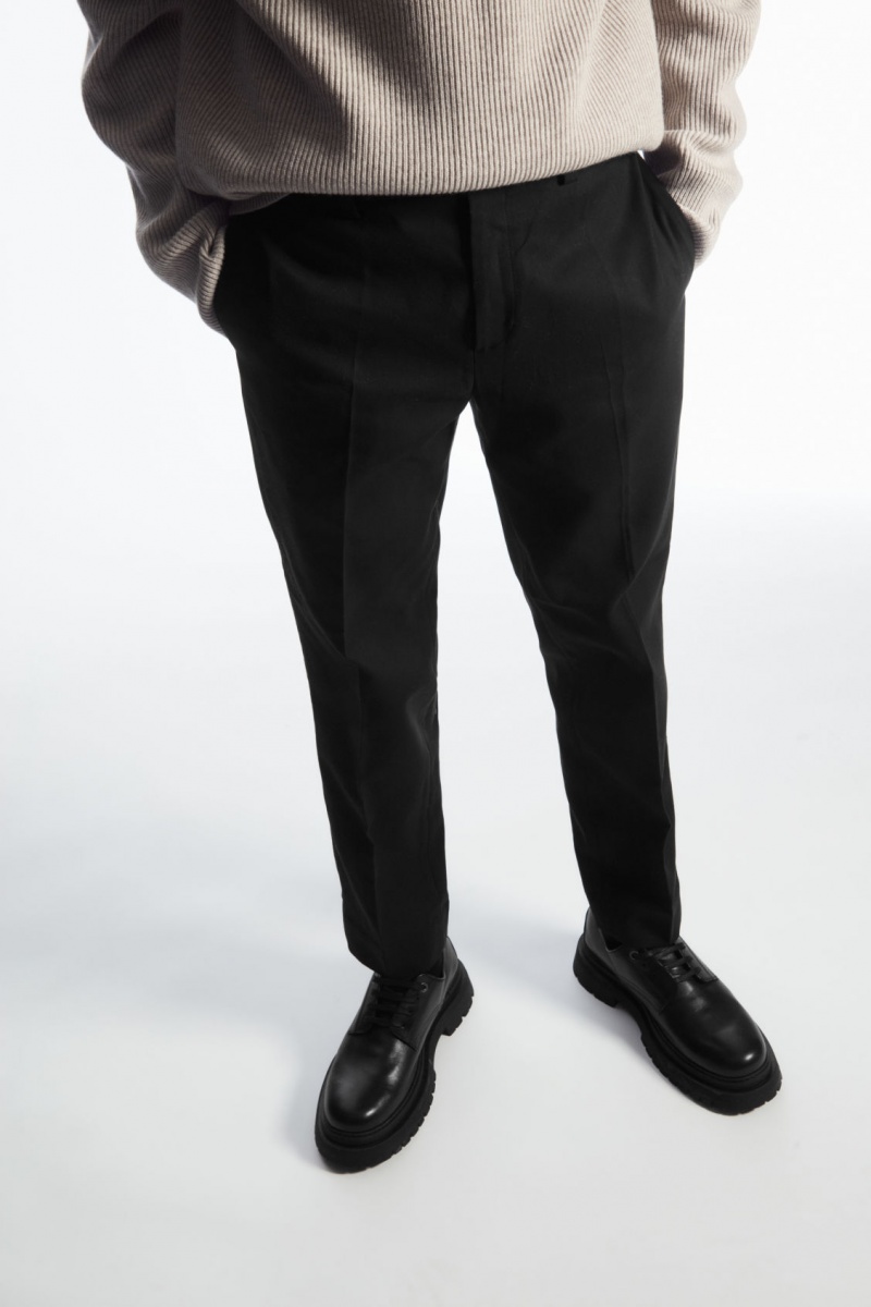Men's COS Slim-Leg Tailored Cotton Pants Black NZ-23ZMXHYFL