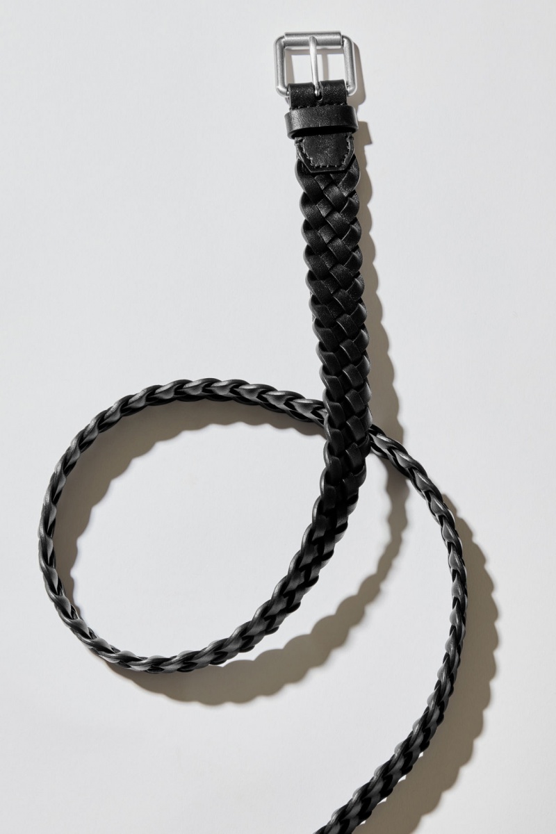 Men's COS Slim Woven Leather Belts Black NZ-47AHRQJBZ