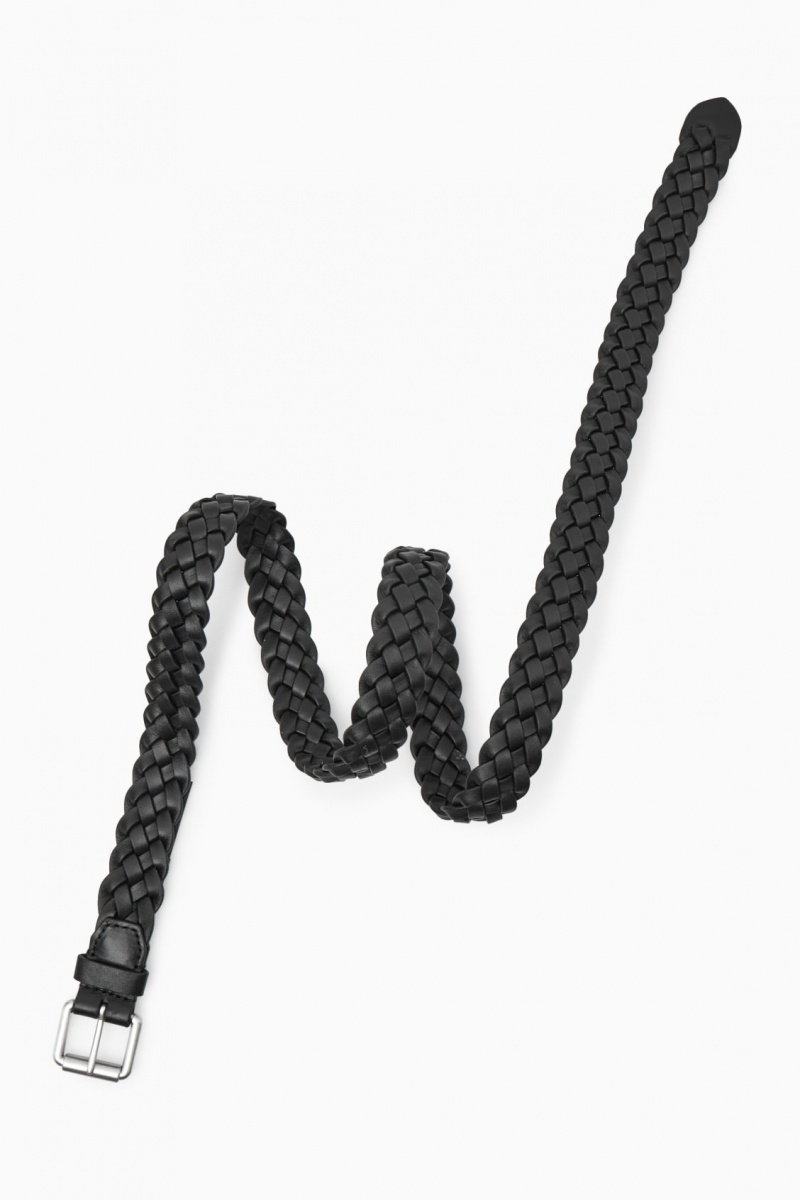 Men's COS Slim Woven Leather Belts Black NZ-78JVRUOAM