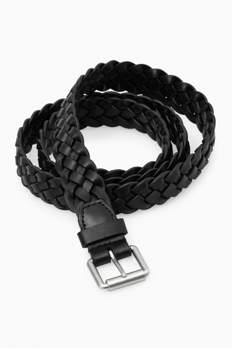 Men's COS Slim Woven Leather Belts Black NZ-78JVRUOAM