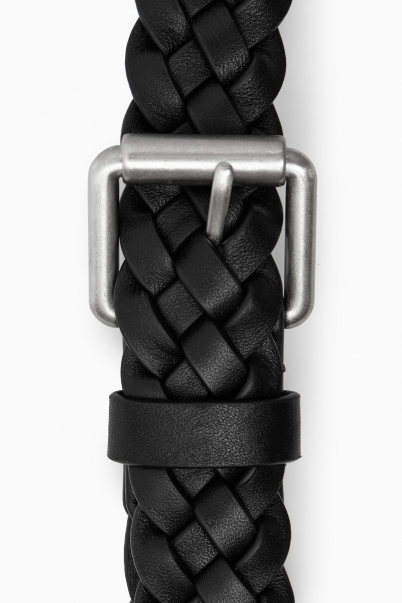 Men's COS Slim Woven Leather Belts Black NZ-78JVRUOAM