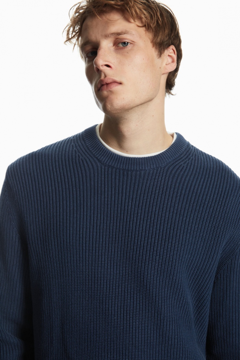 Men's COS Stone-Washed Knitted Sweaters Navy NZ-93OVHBUPK