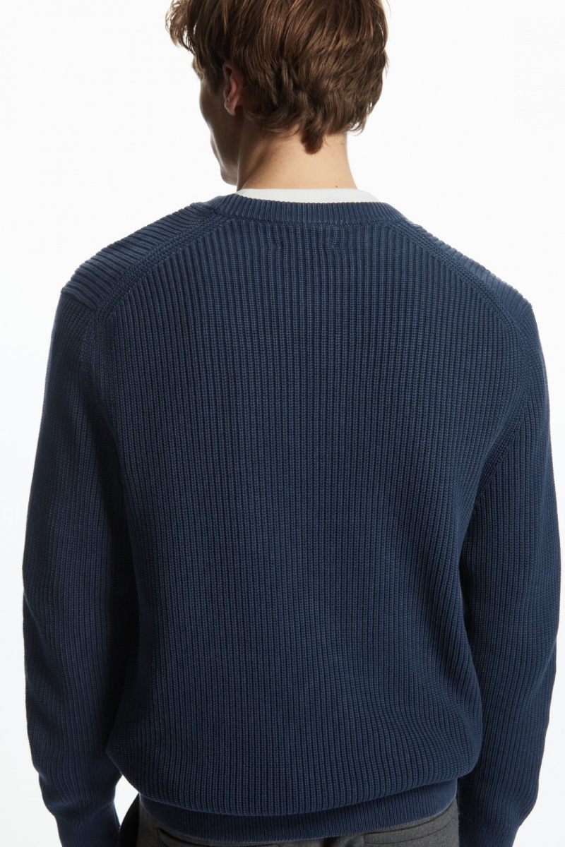 Men's COS Stone-Washed Knitted Sweaters Navy NZ-93OVHBUPK