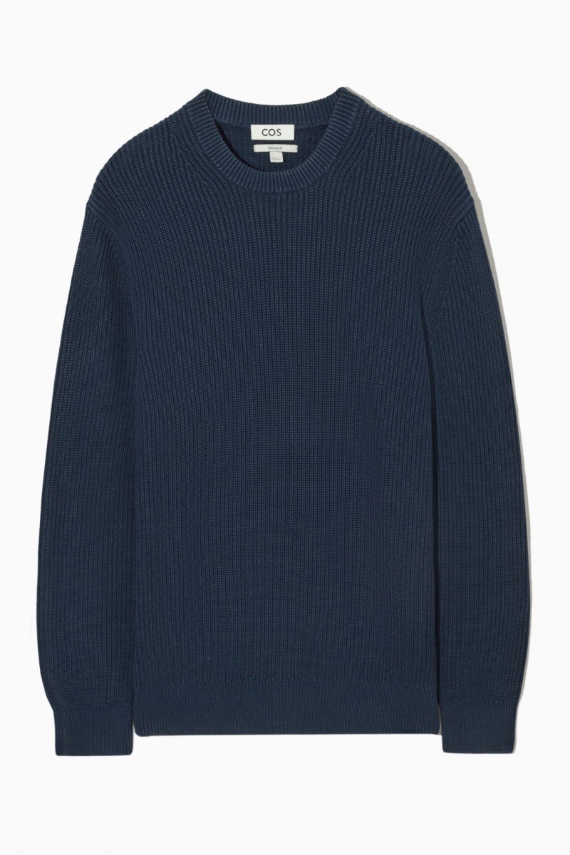 Men's COS Stone-Washed Knitted Sweaters Navy NZ-93OVHBUPK