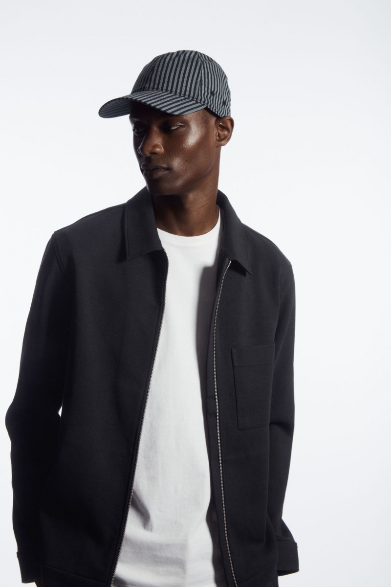 Men's COS Striped Baseball Caps Navy NZ-78NMDZCBF