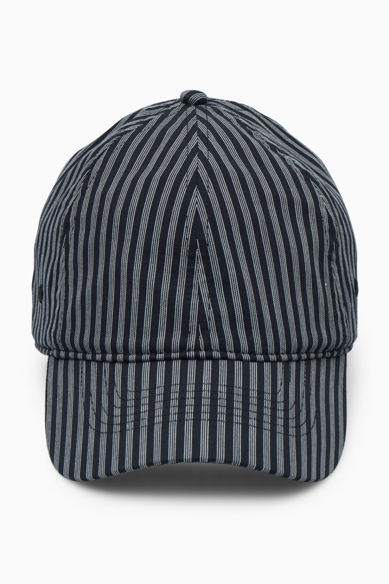 Men's COS Striped Baseball Caps Navy NZ-78NMDZCBF