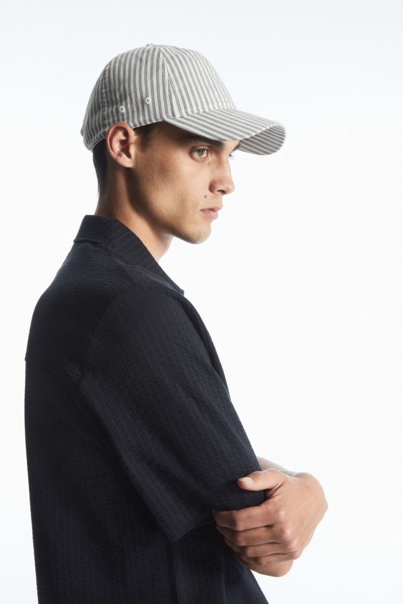 Men's COS Striped Baseball Caps White NZ-95HGDKBZX