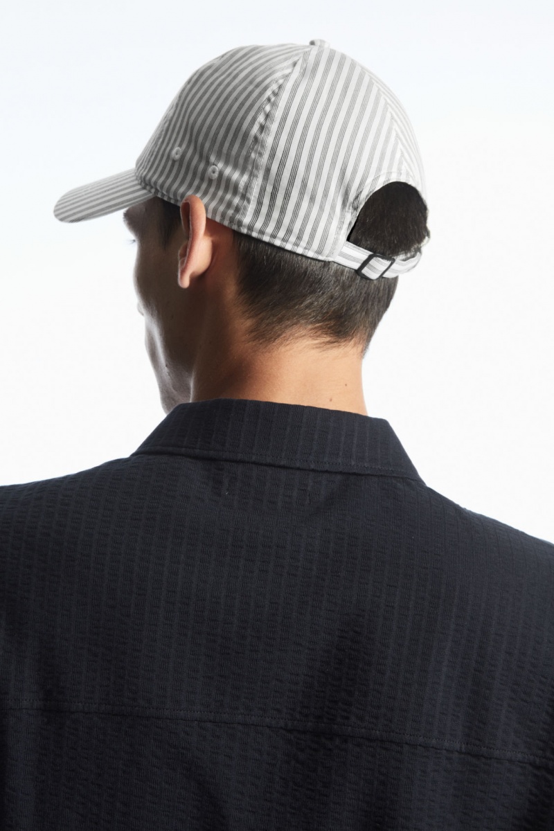 Men's COS Striped Baseball Caps White NZ-95HGDKBZX