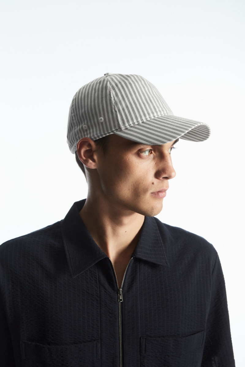 Men\'s COS Striped Baseball Caps White NZ-95HGDKBZX