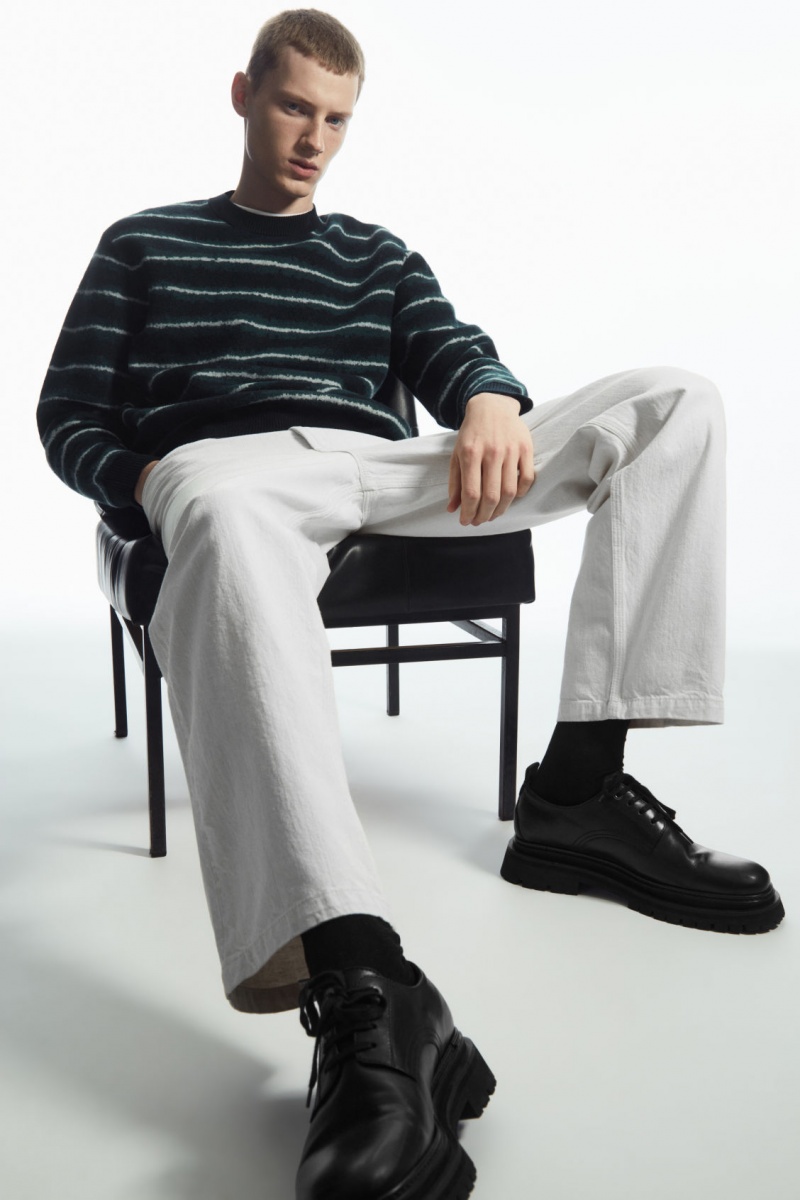 Men's COS Striped Boiled-Wool Sweaters Navy NZ-65YXCNHPB