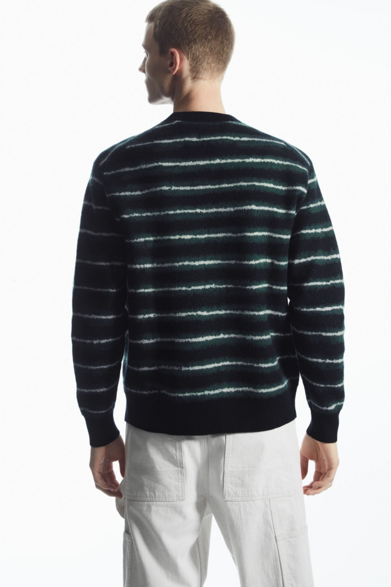 Men's COS Striped Boiled-Wool Sweaters Navy NZ-65YXCNHPB