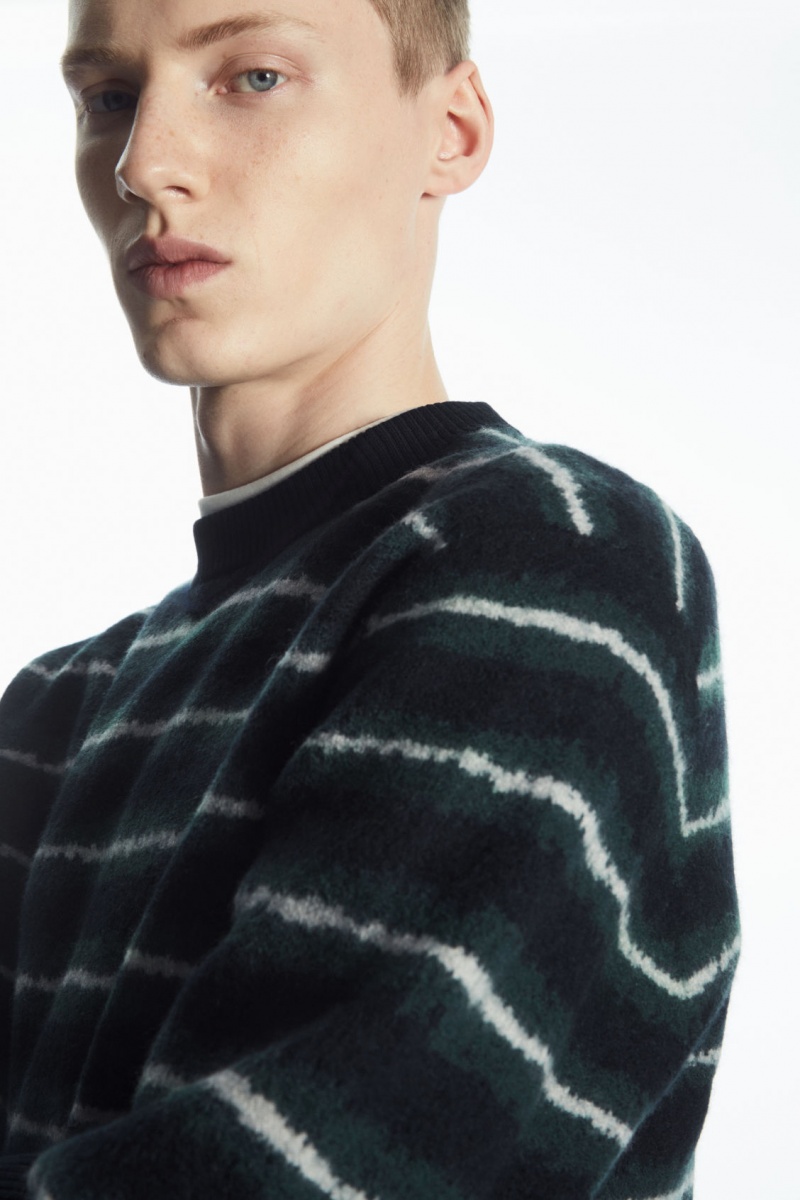 Men's COS Striped Boiled-Wool Sweaters Navy NZ-65YXCNHPB