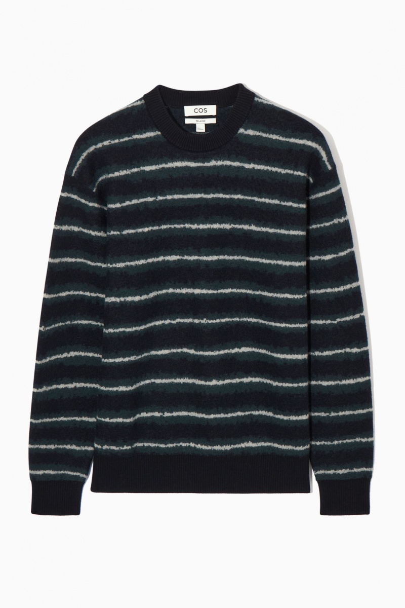 Men's COS Striped Boiled-Wool Sweaters Navy NZ-65YXCNHPB