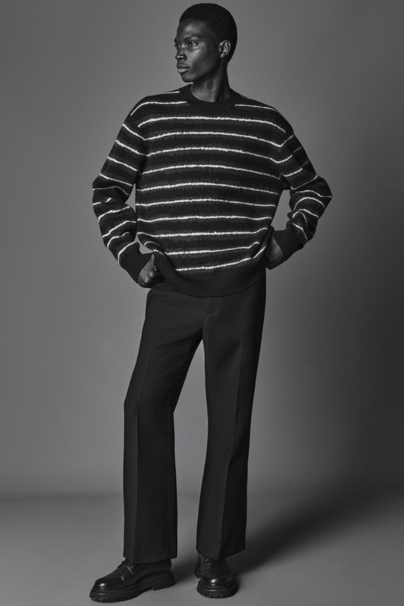 Men's COS Striped Boiled-Wool Sweaters Navy NZ-65YXCNHPB