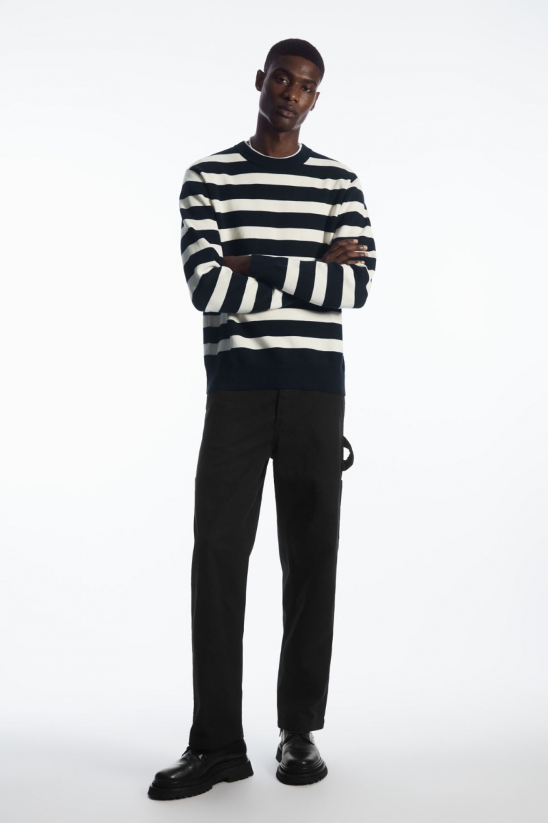 Men's COS Striped Knitted Sweaters Navy NZ-86ETSYINA