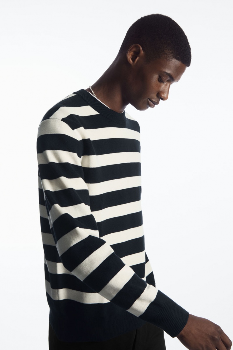 Men's COS Striped Knitted Sweaters Navy NZ-86ETSYINA