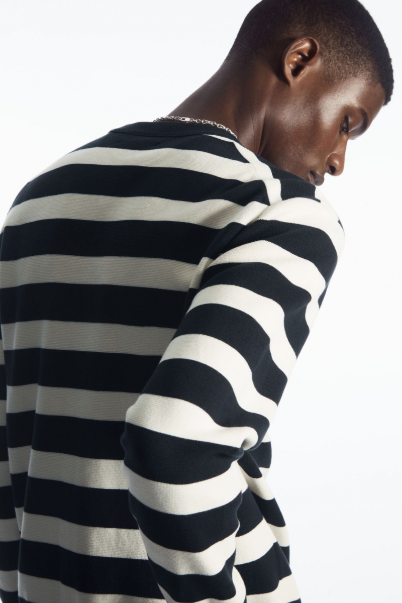 Men's COS Striped Knitted Sweaters Navy NZ-86ETSYINA