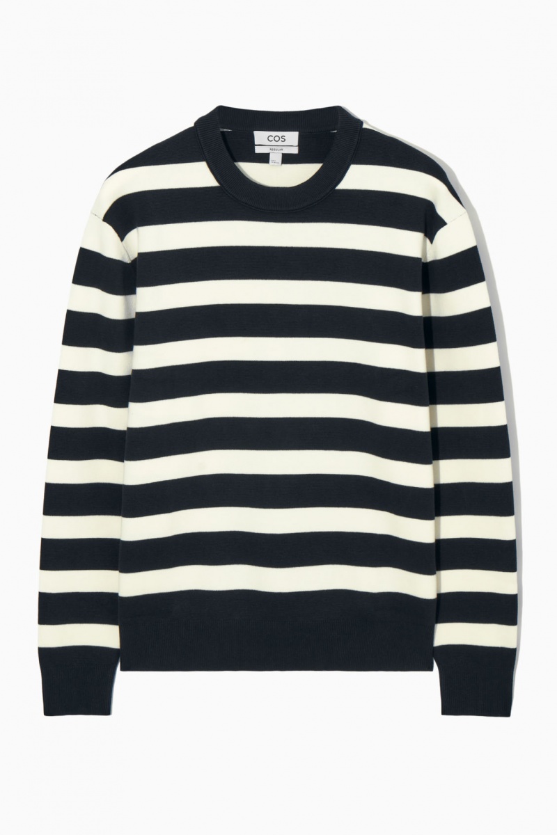Men's COS Striped Knitted Sweaters Navy NZ-86ETSYINA