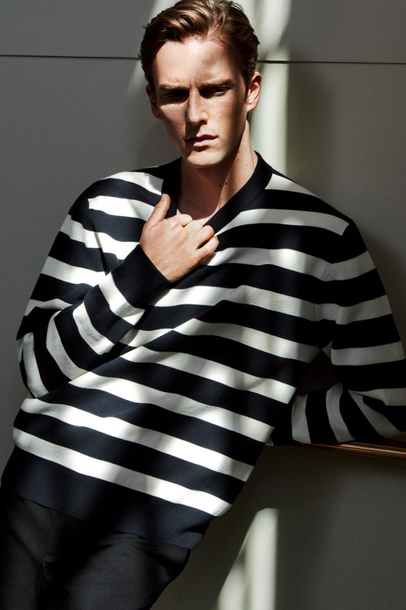 Men's COS Striped Knitted Sweaters Navy NZ-86ETSYINA