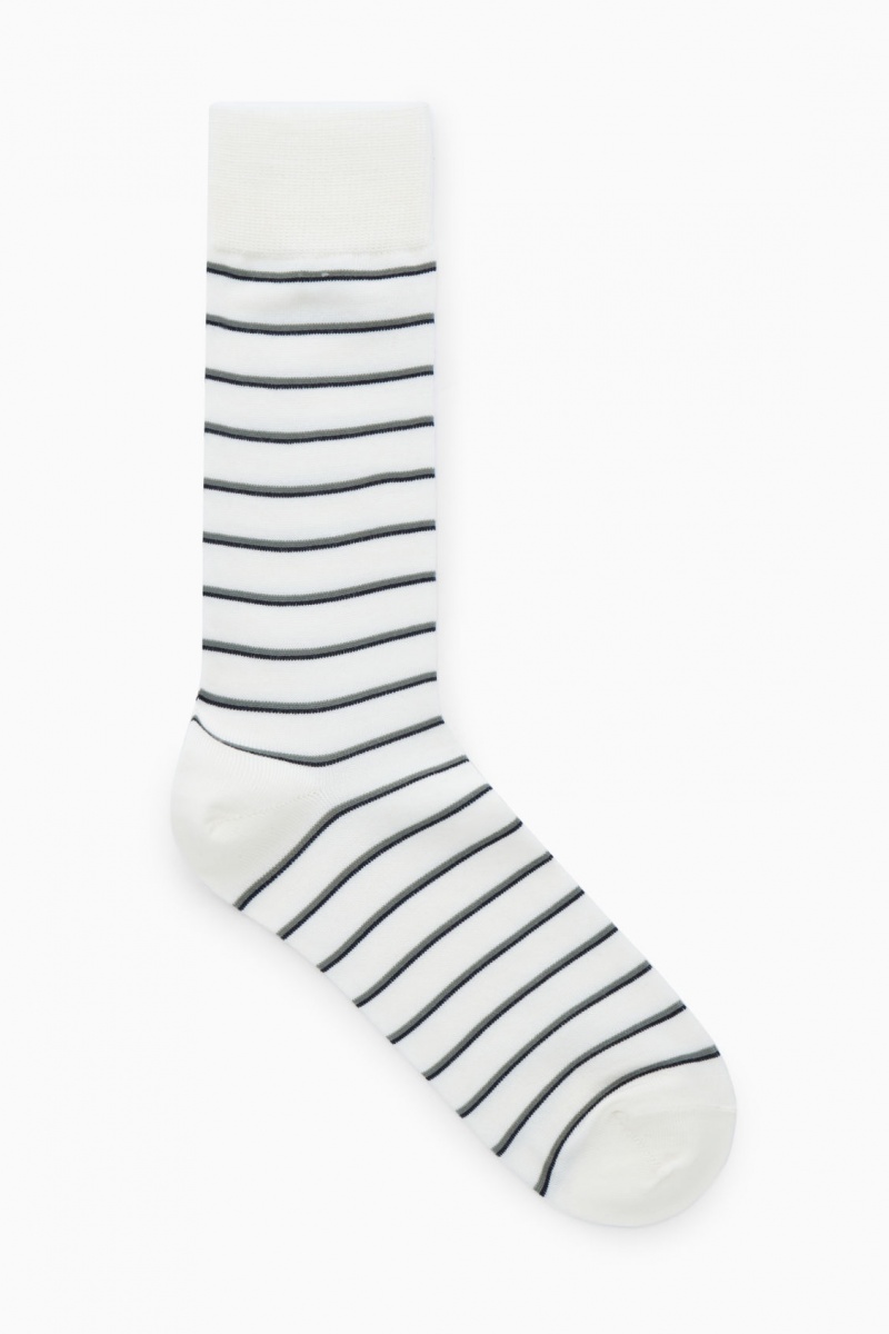 Men's COS Striped Mercerised Wool-Blend Socks White / Navy NZ-45ETPHZCF