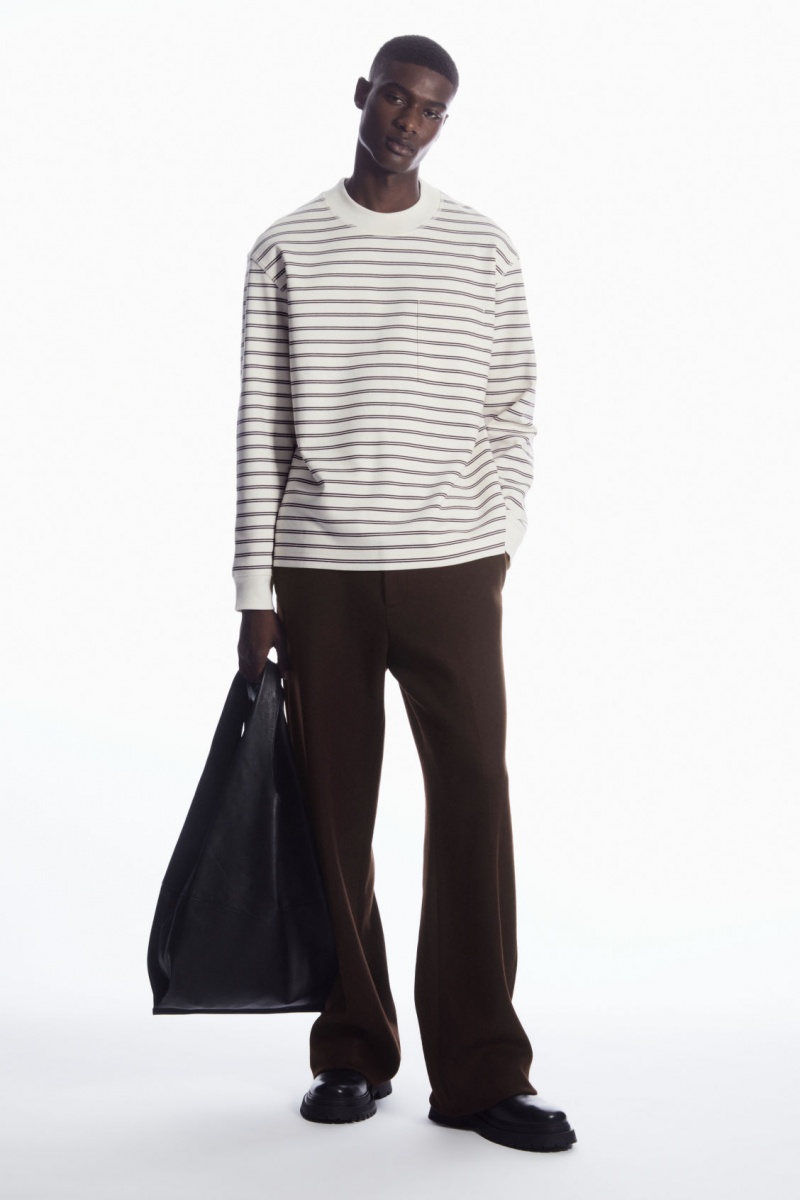 Men's COS Striped Mock-Neck Long-Sleeved T-Shirt White NZ-04WOXVSNK