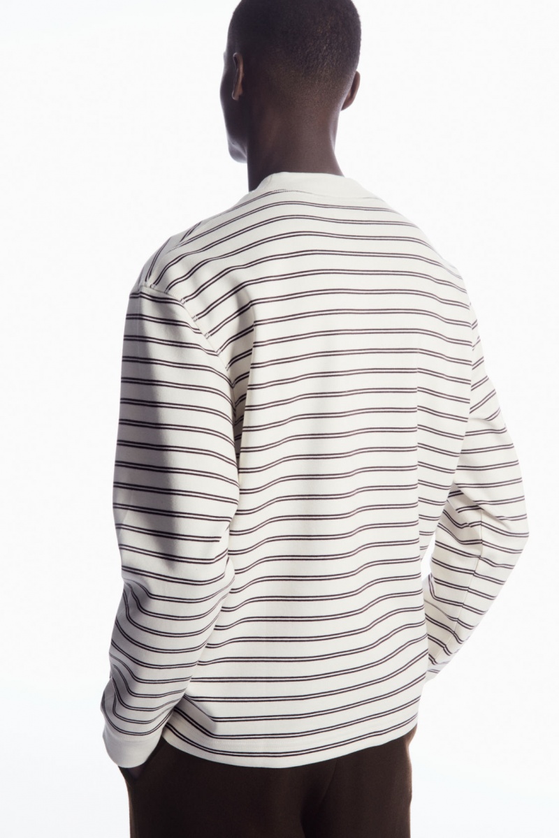 Men's COS Striped Mock-Neck Long-Sleeved T-Shirt White NZ-04WOXVSNK